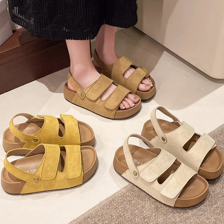 休闲百搭魔术贴厚底两穿凉鞋女2025新款夏季外穿防滑勃肯拖鞋  M5