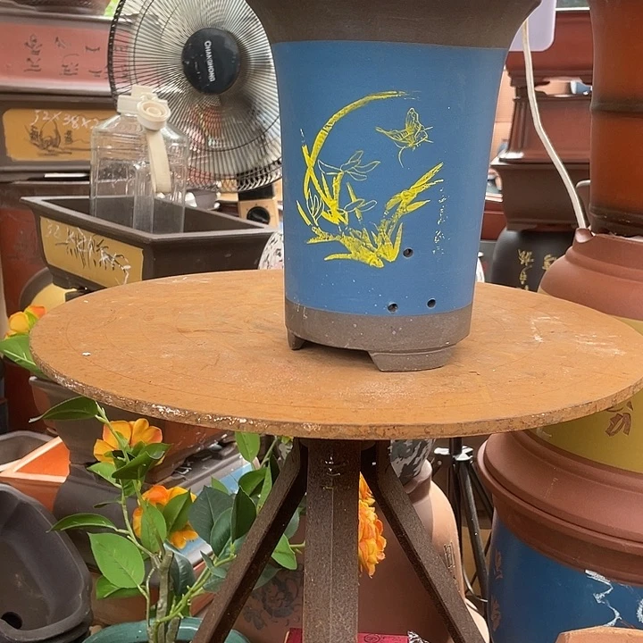 蓝色印金兰花盆18花盆紫砂花盆