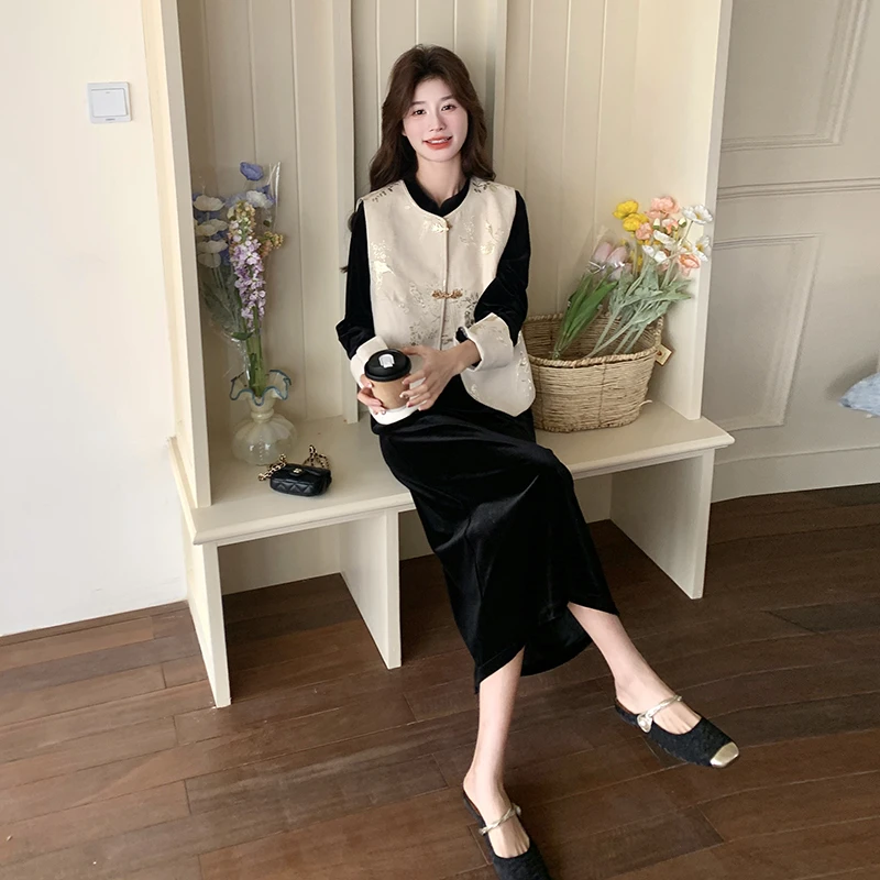 女装长裙时尚套装中国风秋冬裙子时尚中长款新中式