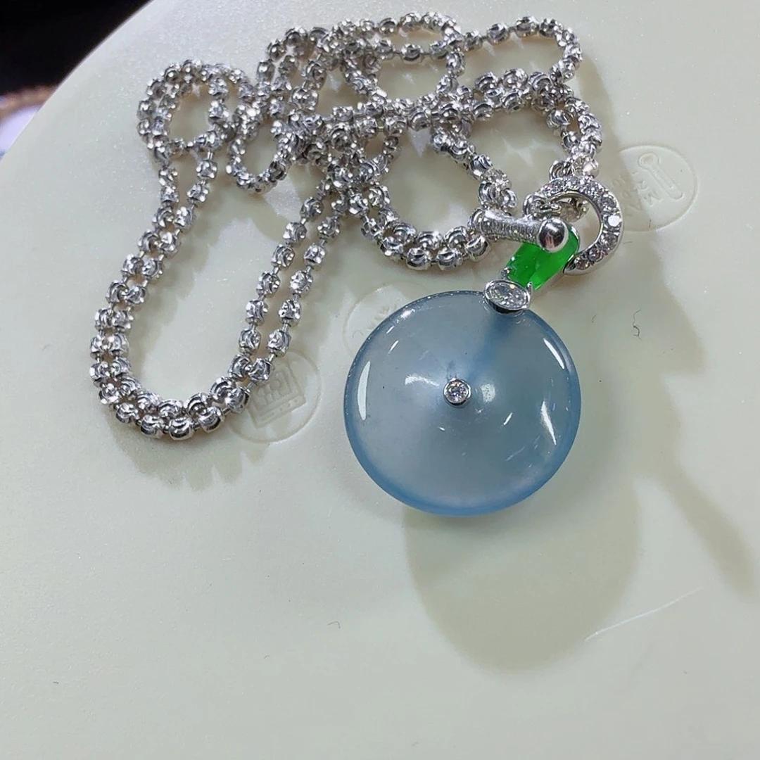 翡翠18K金镶嵌颈饰平安扣套装