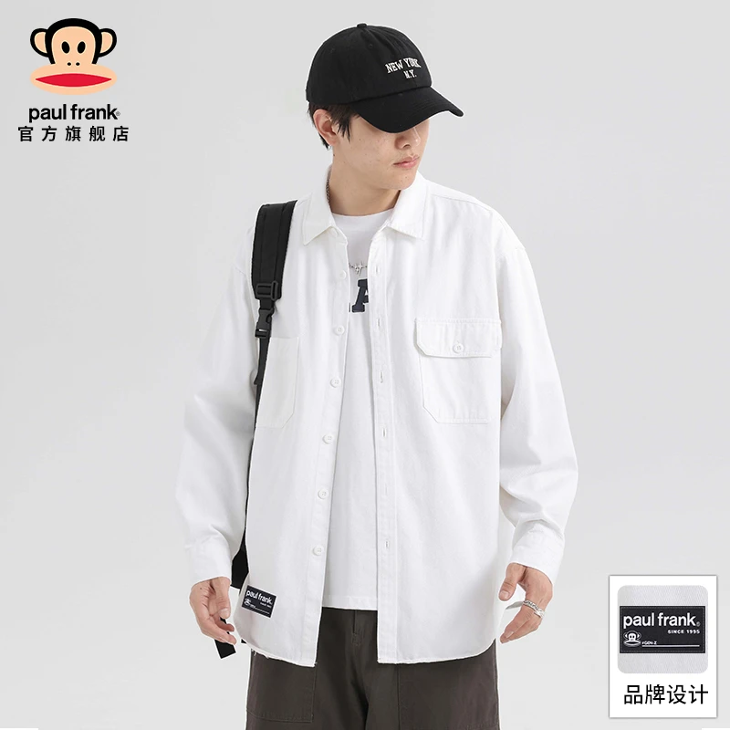 PaulFrank/大嘴猴纯棉工装长袖衬衫男士2025秋季新款翻领休闲衬衣