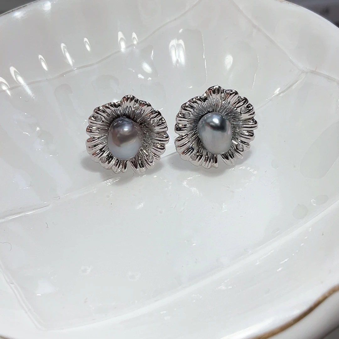 海水珍珠耳饰银S925镶嵌阿*