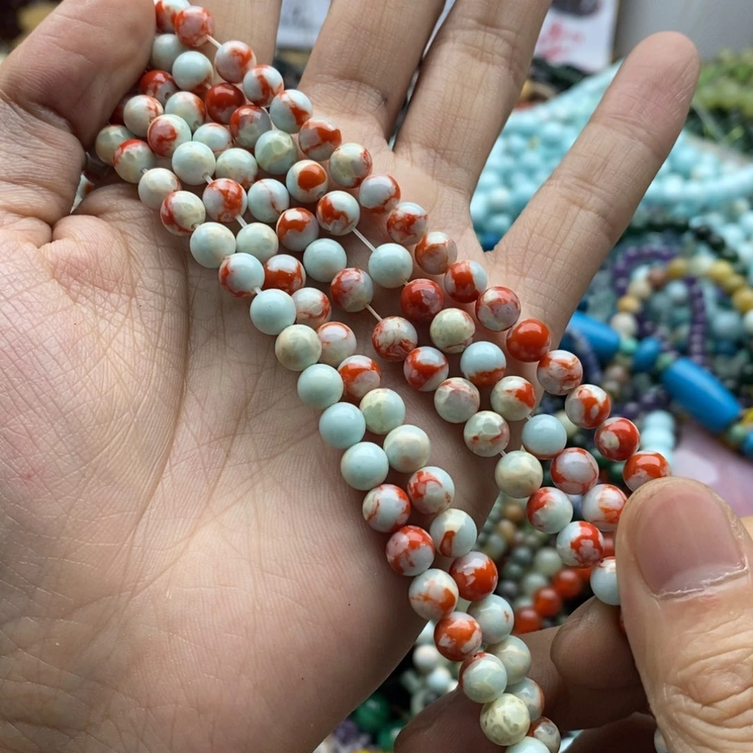 玛瑙/玉髓未镶嵌珠宝半成品一条6mm寿山石粉压E04