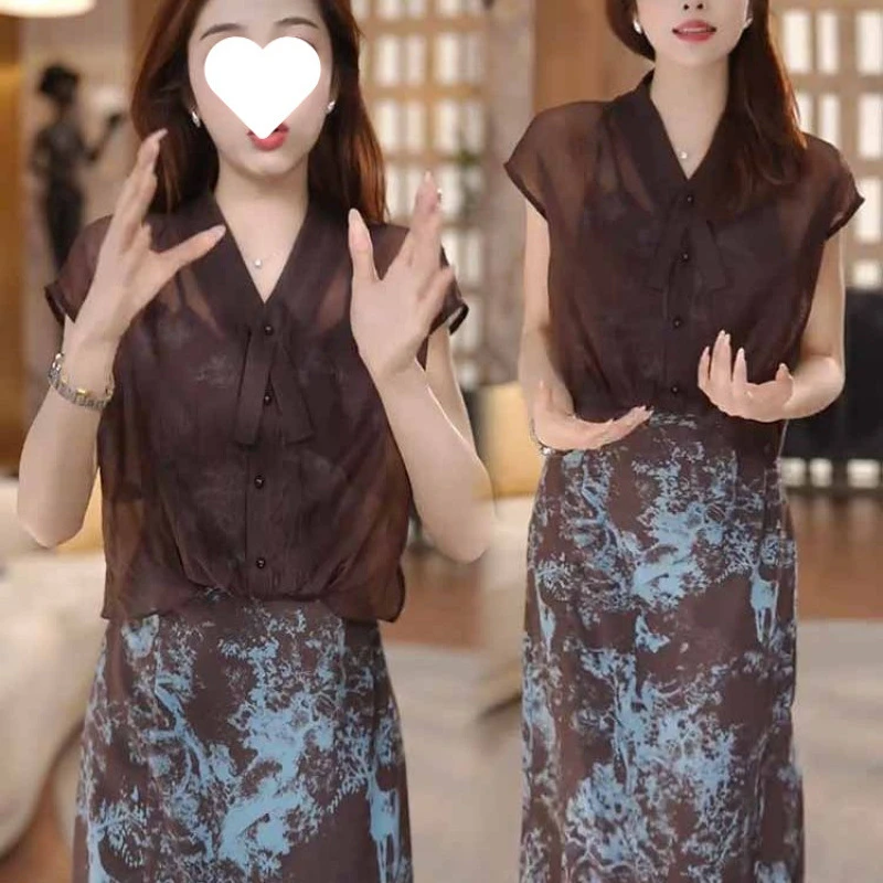 【1.1万人收藏】2025夏季新款法式高级感水墨印花吊带连衣裙衬衫