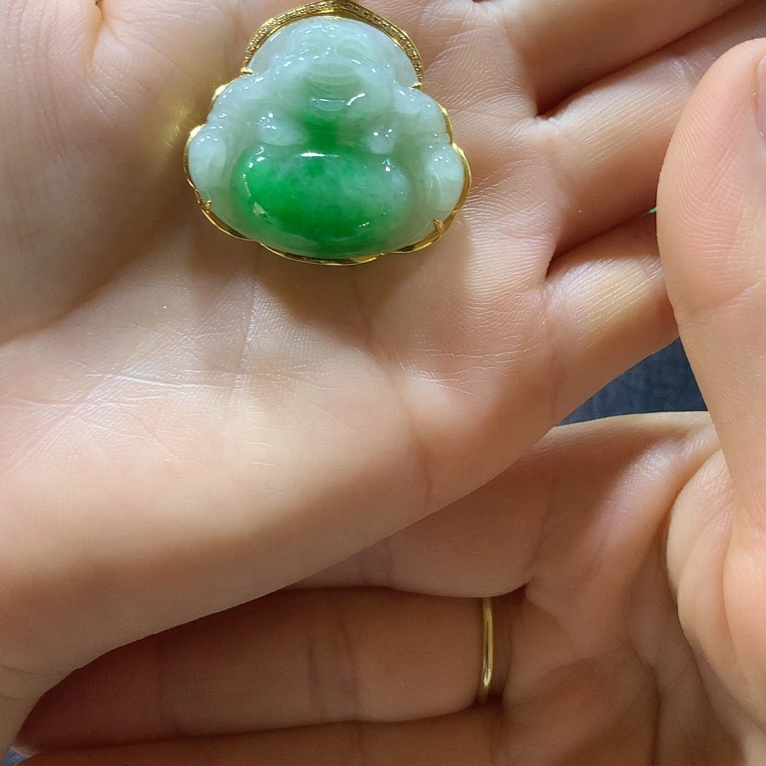 吊坠(不含链)18K金镶嵌翡翠