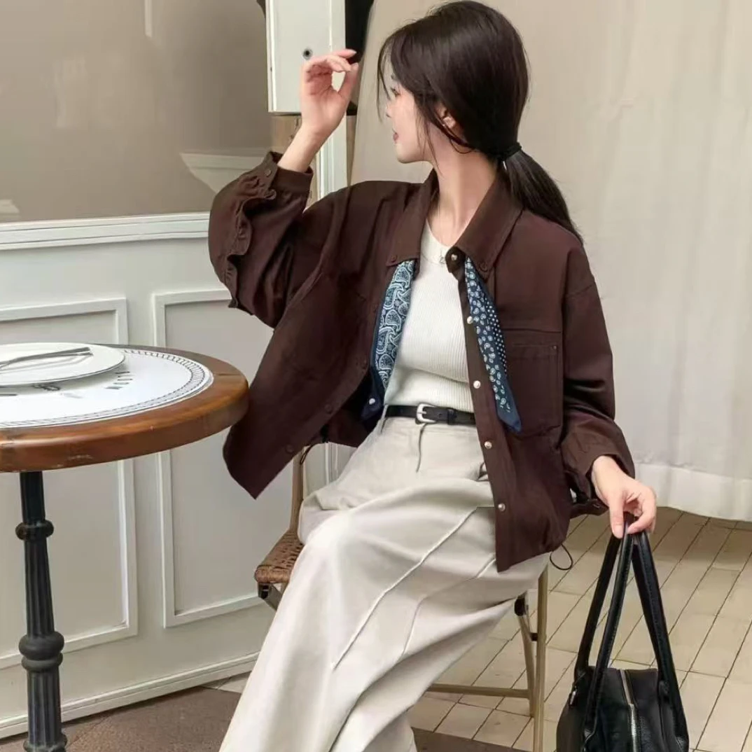 开衫短款单排扣时尚女可调节短外套咖色早秋秋季春季