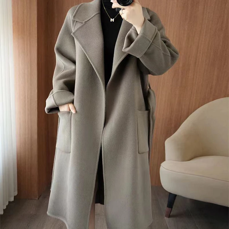 301-310】春秋款大衣中长款新款时尚休闲百搭韩版纯色宽松长袖外衣