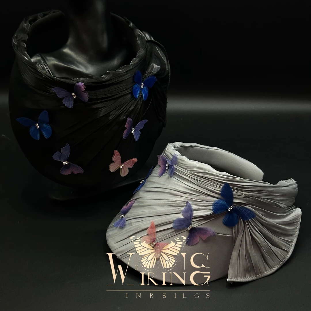 王大嘴原创 “彩蝶鱼尾”夏日仙气彩蝶褶皱纱质鱼尾防晒空顶帽M487