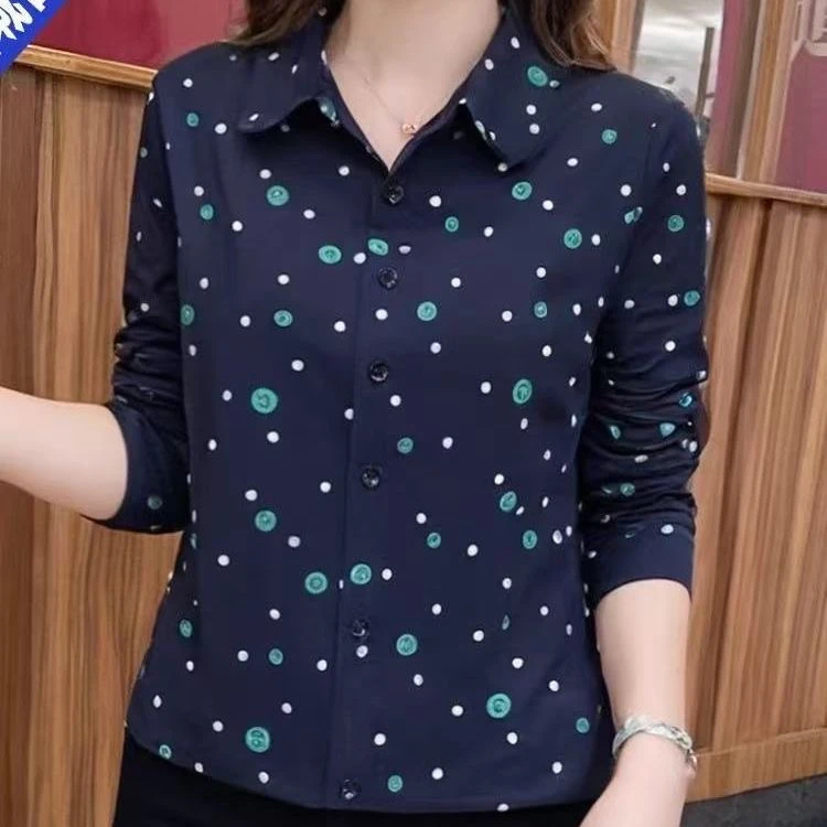 2025新品女士上衣印花显瘦气质时尚早秋洋气百搭翻领小碎花长袖5