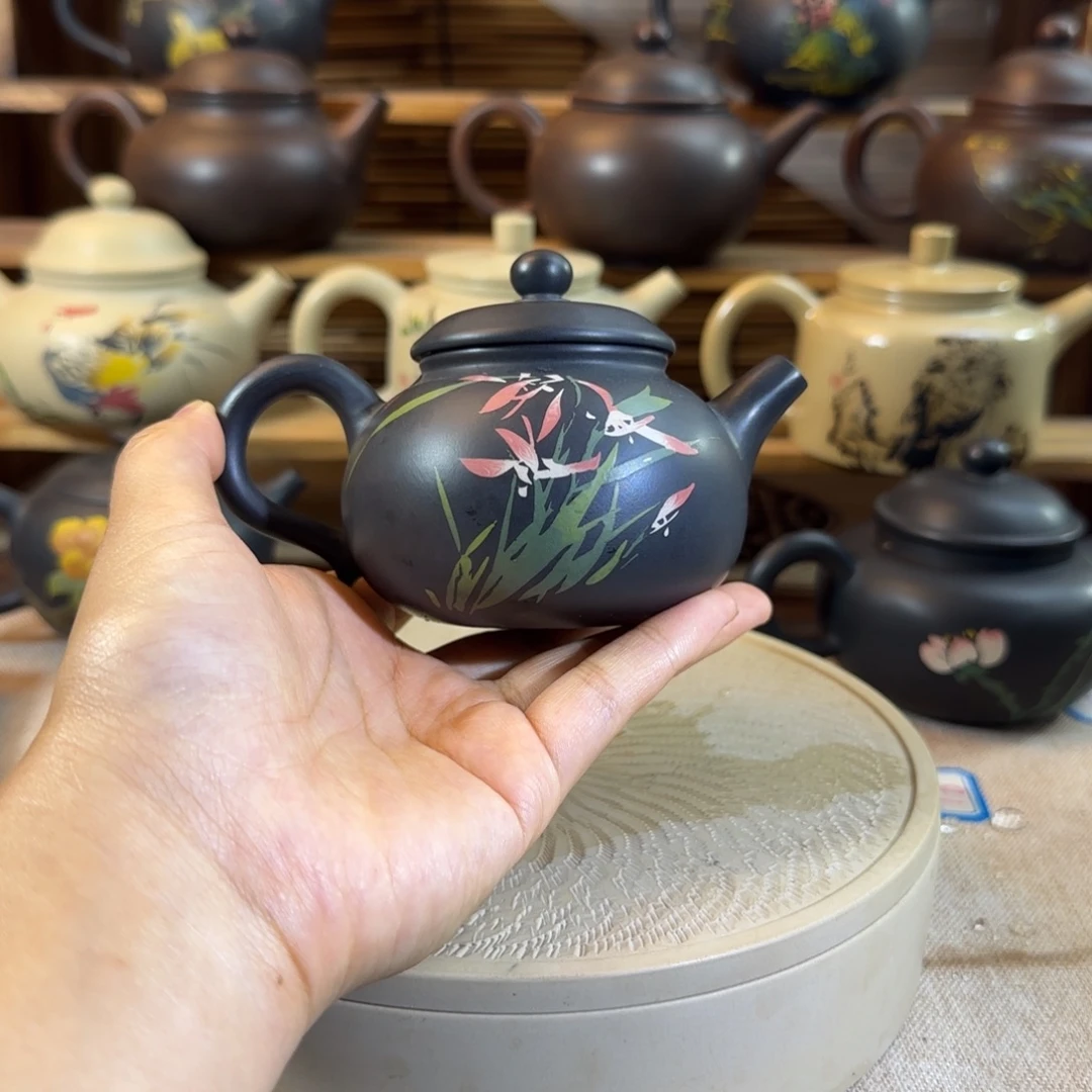 建水紫陶全品全手工彩填壶180cc