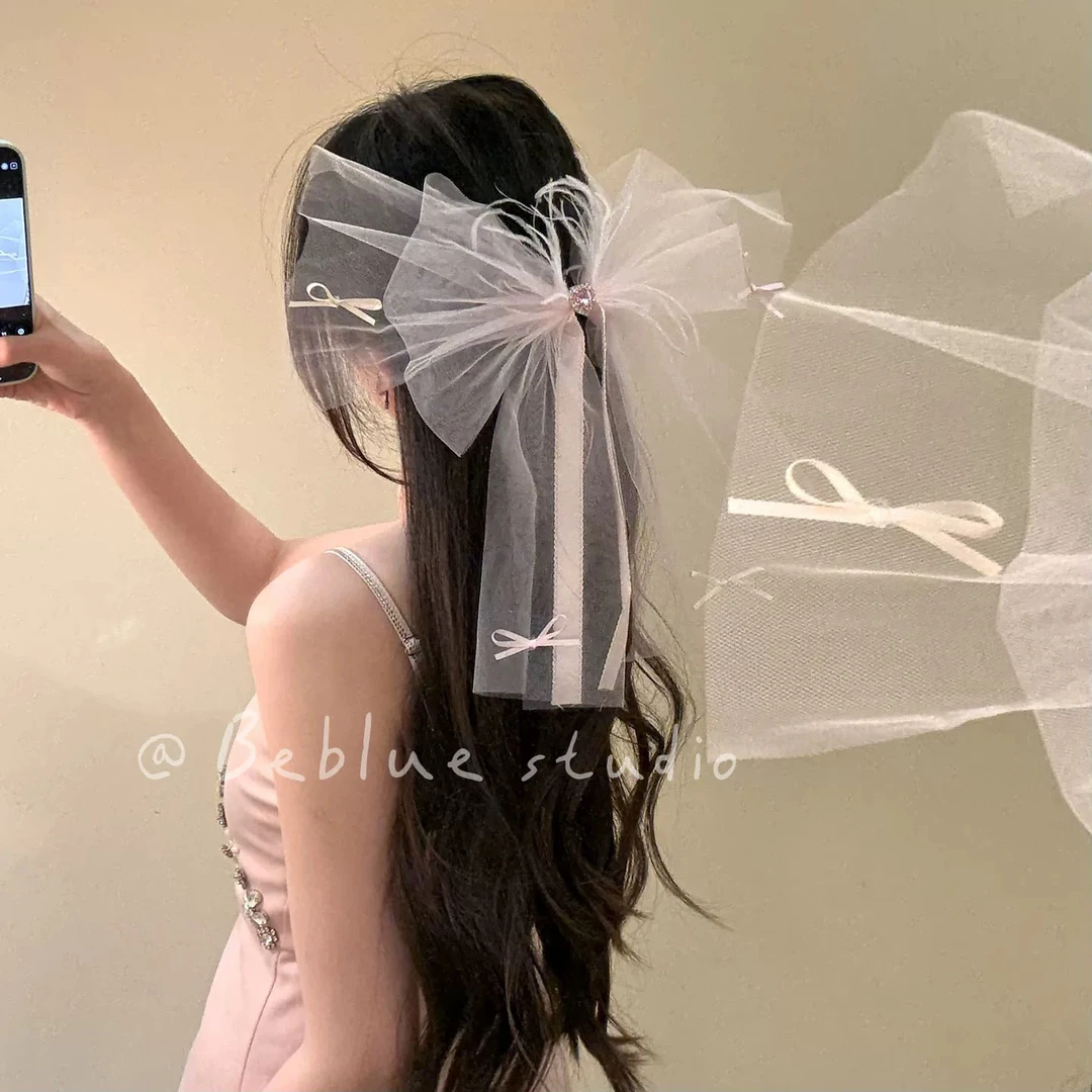 蜜桃甜心~夸张粉色大蝴蝶结爱心发夹女弹簧夹2025新款发卡后脑勺