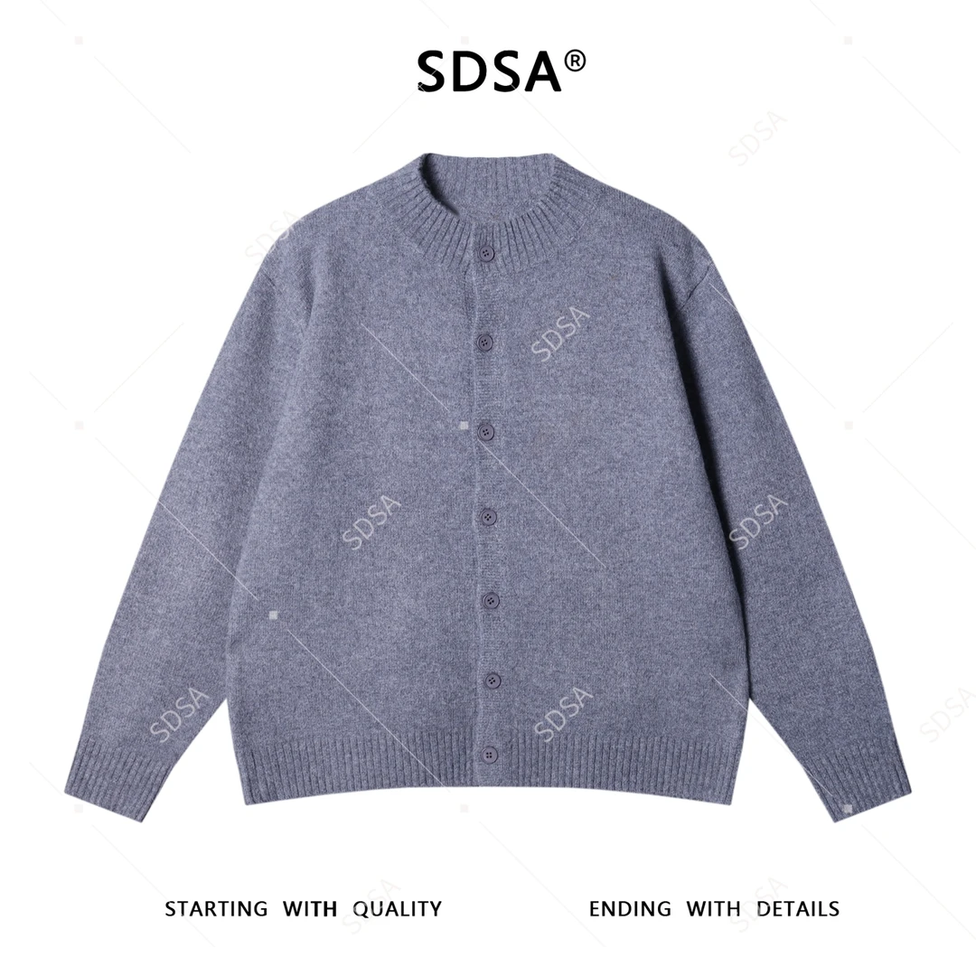 SDSA男士秋冬新款痞帅男装潮牌纯色纽扣开衫针织衫百搭圆领毛衣