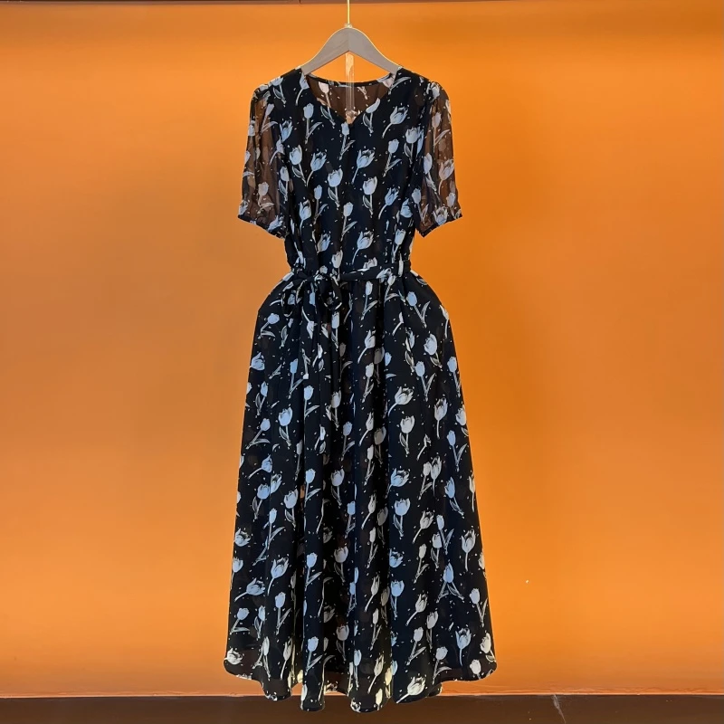 【老杨专属】2025夏季新款法式优雅设计师款收腰显瘦连衣裙-5502-23