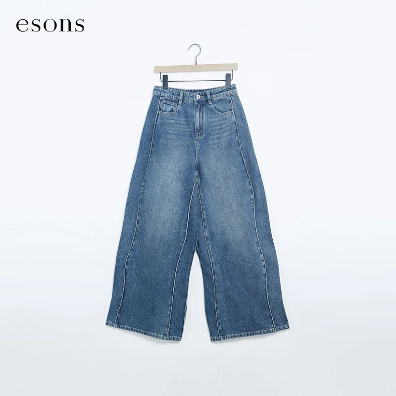esons/爱城市【商场同款】新款设计感复古垂感阔腿牛仔裤35853410