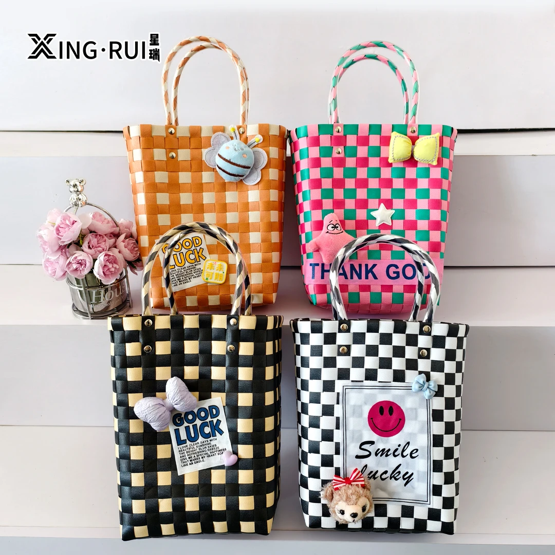 星瑞卡通长筒编织包可爱休闲通勤风手提女包可自己DIY粘贴百搭