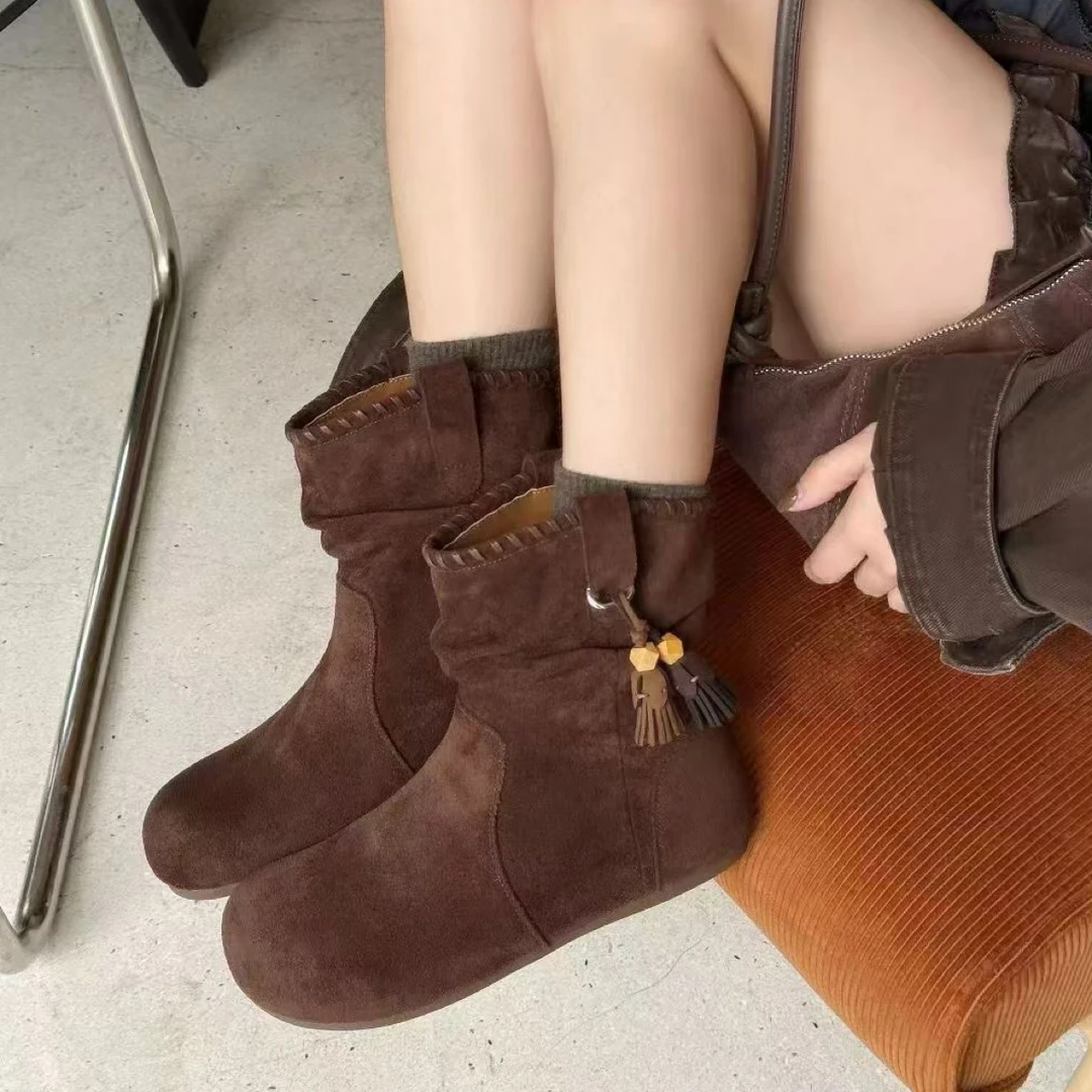 复古美拉德短筒堆堆靴女秋冬季新款内增高显瘦套筒平底切尔西短靴