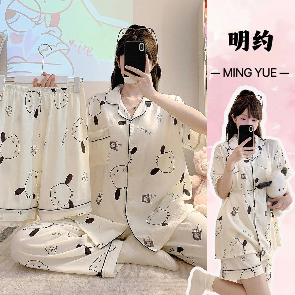 纾晳云/三件套2025新款睡衣女云朵棉夏季短袖宽松家居服大码套装