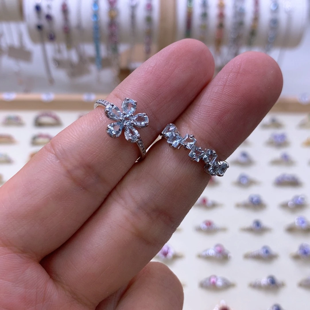 海蓝宝石戒圈银S925镶嵌?***?