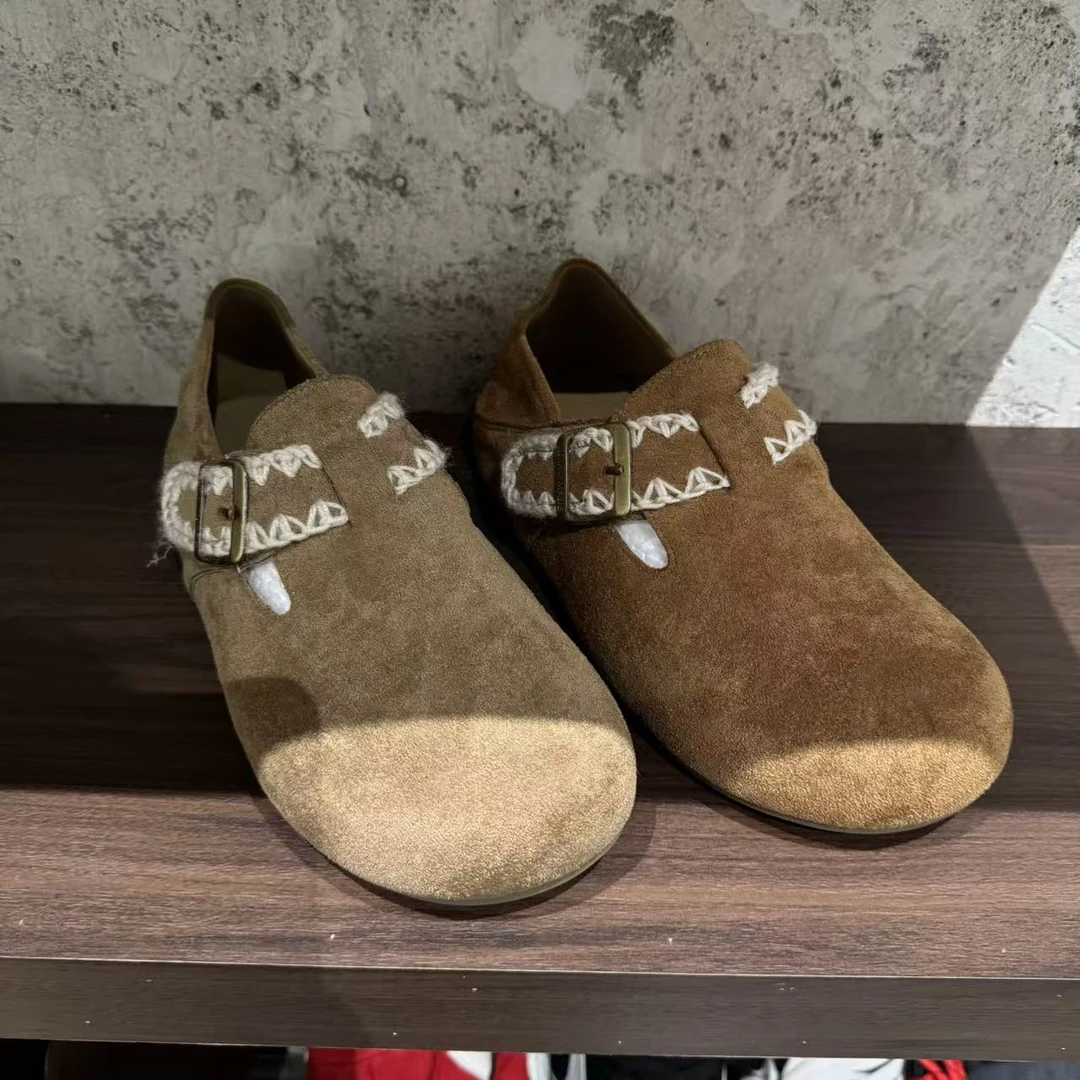 89031 复古森系刺绣两穿一脚蹬乐福鞋