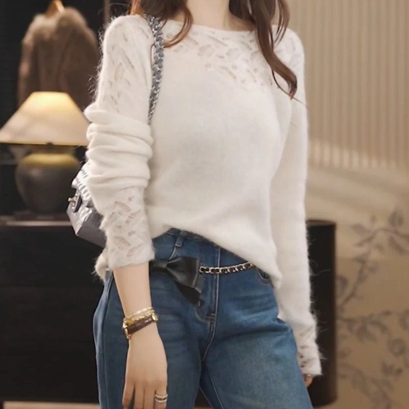 【雾冬】镂空钩花保暖长袖毛衣针织衫LK2509088