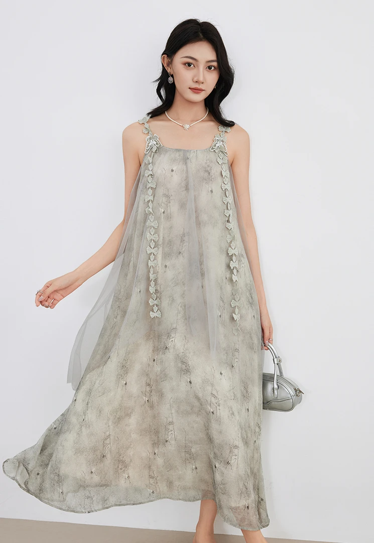 长裙夏季吊带吊带连衣裙连衣裙绿色春夏春日慢人风YA25220L003