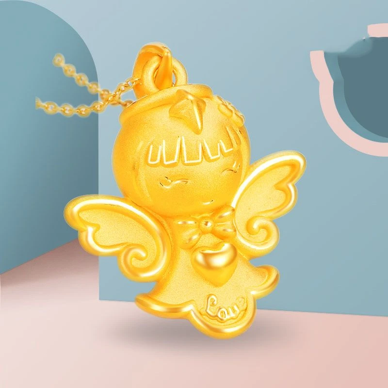 铜合金项链 可爱天使宝宝黄金色吊坠项链智慧挂坠百搭送礼物时尚
