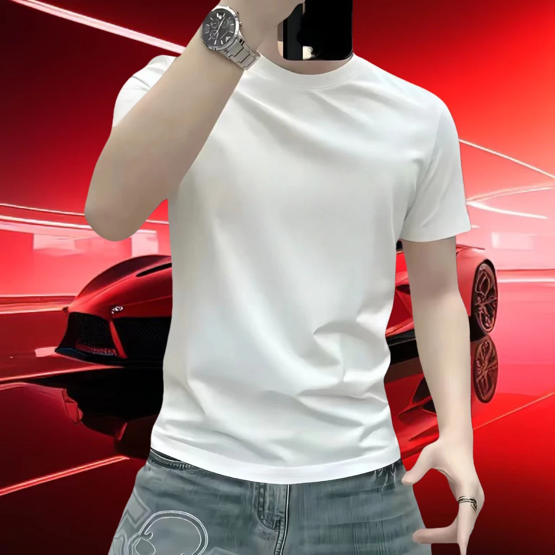 2026流行时尚高端印花短袖男t恤夏季纯棉修身半袖男美式潮流上衣
