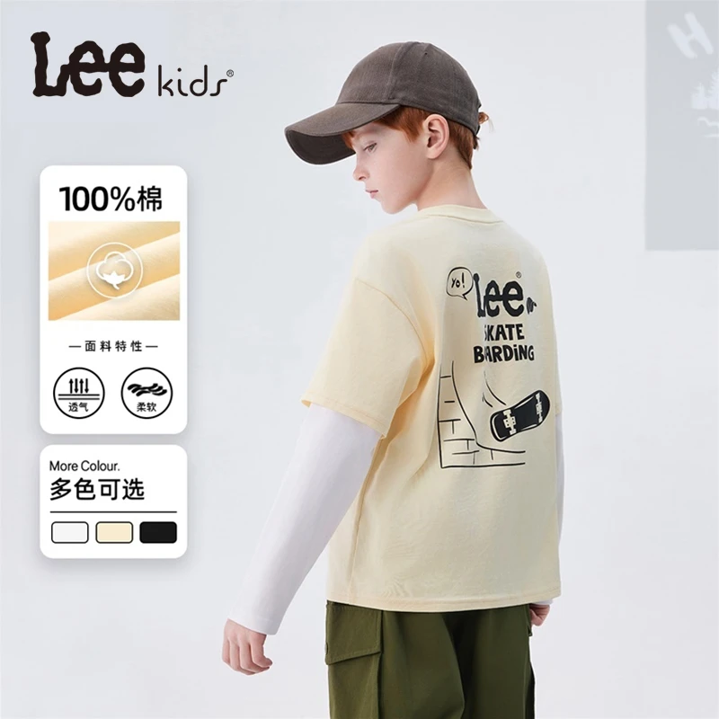 Leekids儿童童装春秋长袖拼接T恤LK5X1SUT0587