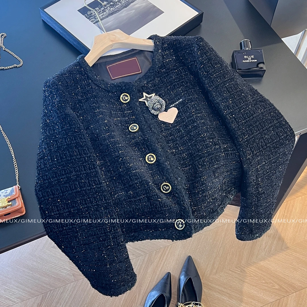 小香风粗花呢短外套女2025新款秋冬设计感独特气质小个子百搭上衣