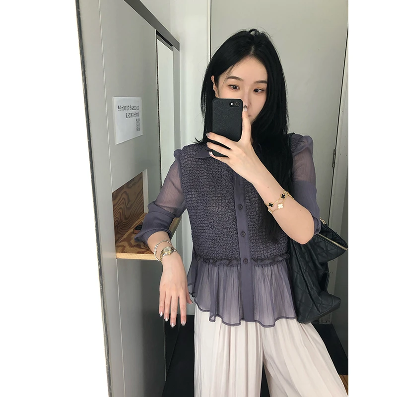 【3折断码 闭店福利】小众设计压褶拼接衬衫上衣