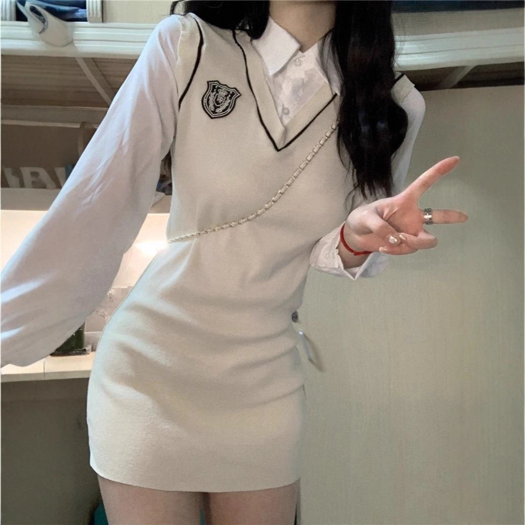 潮流衣装~茶歇法式连衣裙学院风jk制服套装纯欲风包臀裙早秋季