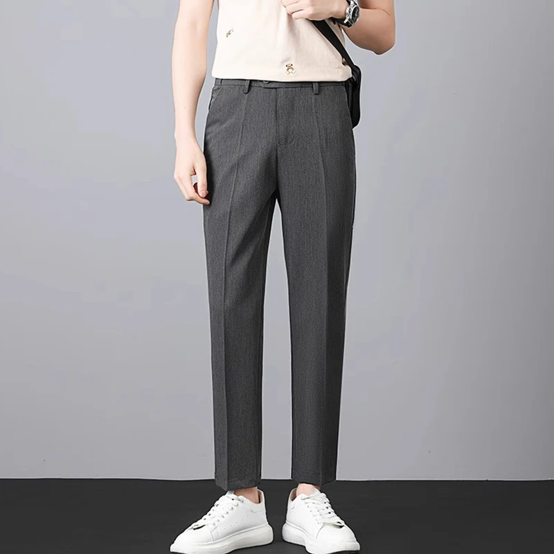 春秋季新款莱塞尔休闲裤百搭商务男士西裤垂感免烫修身韩版西装裤