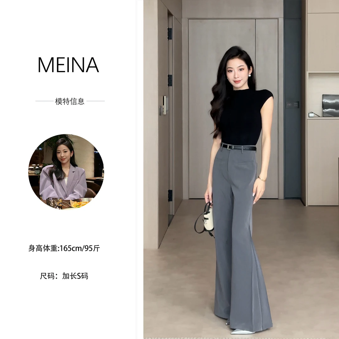 MEINA【灰色际遇】早春气质灰色高级感直筒阔腿百搭高级休闲裤裤子2