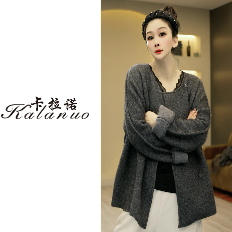 【卡拉诺】2025新款侧边压条纯色百搭开衫6391