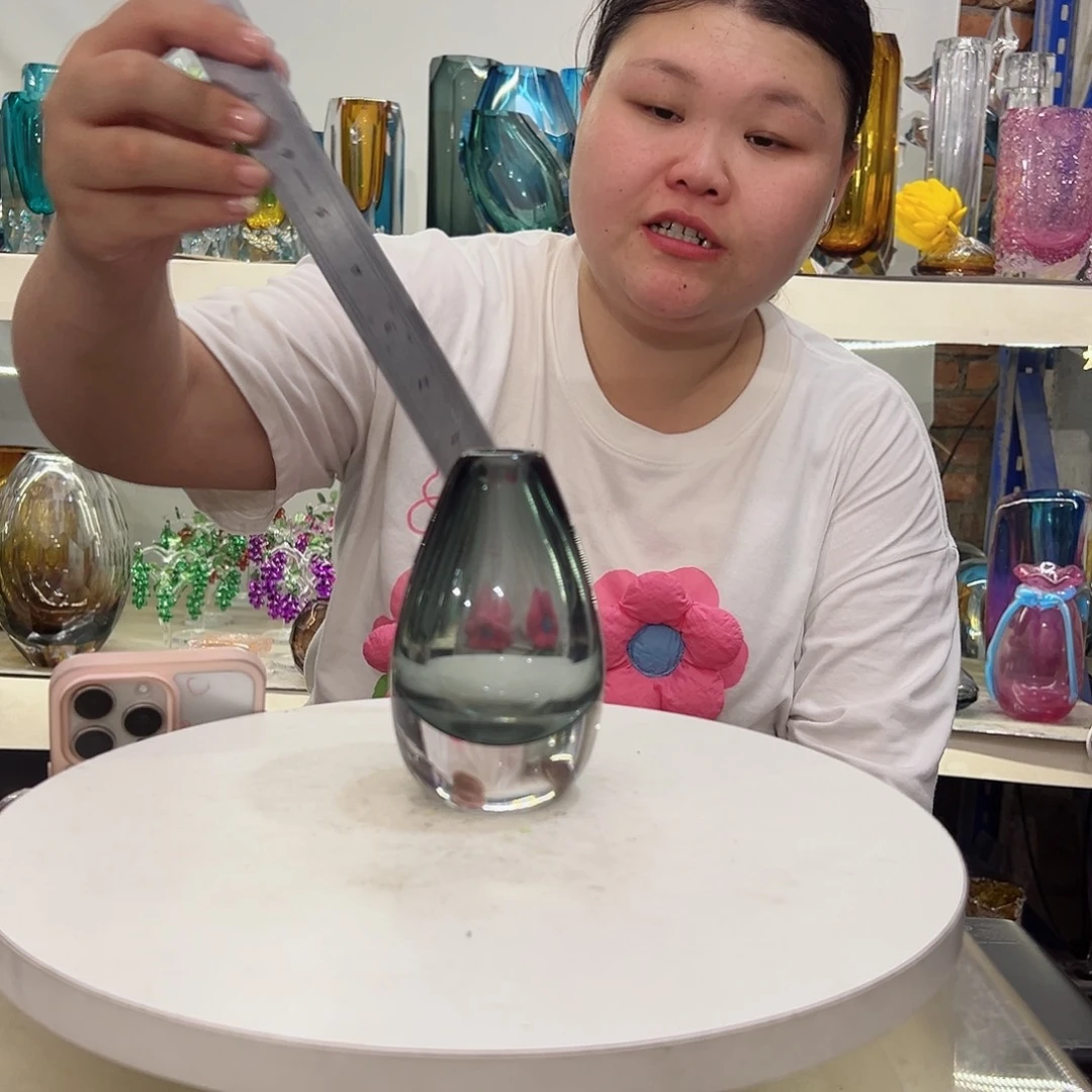 琉璃手工艺品幻彩琉璃花瓶花器高度12纯手工痕迹