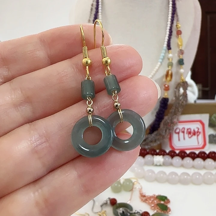 翡翠未镶嵌耳饰蓝色系高品质