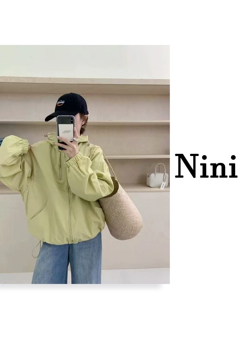 Nini 春季新款运动多色糖果连帽透气宽松冲锋衣 - 2566
