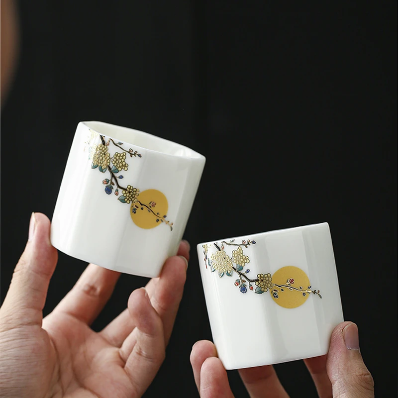 简约轻奢国潮风大号羊脂玉功夫茶杯100ml中国白瓷八方来财泡茶杯