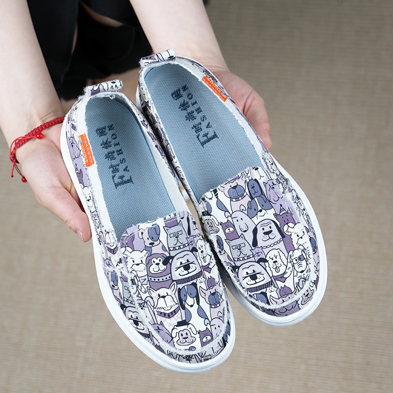 懒人一脚蹬2025新款女单鞋透气休闲帆布鞋软底防滑平底女款健步鞋