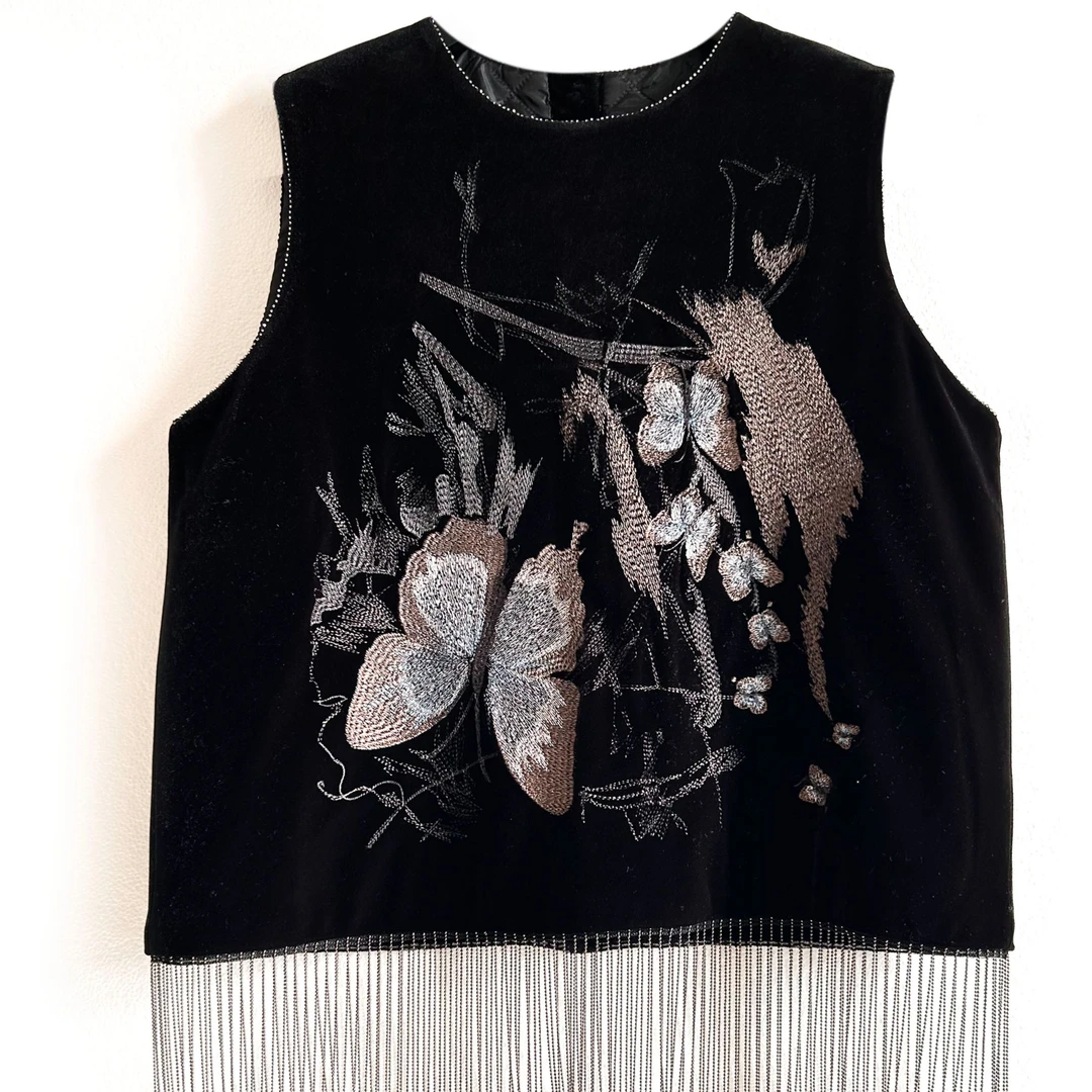 50782 定制冬季加厚加棉国风刺绣重工两穿大码马甲丝绒流苏款