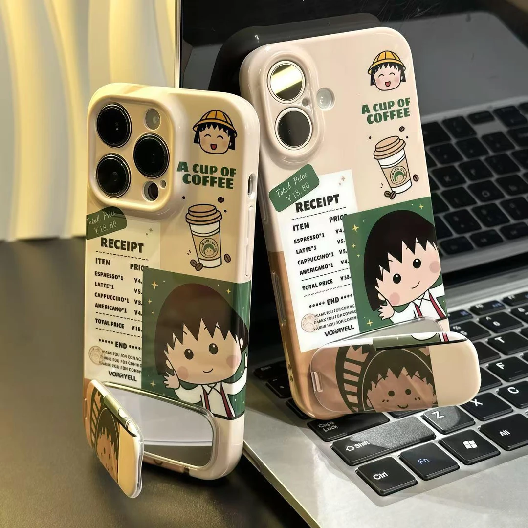 适用苹果15/16爱小丸子支架手机壳卡通苹果14/13/12可爱小米/华为