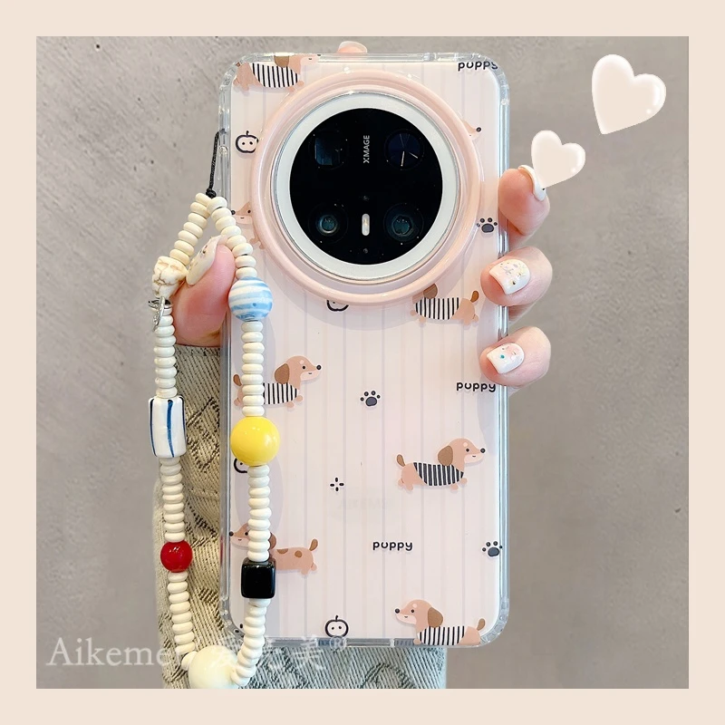 适用华为mate70pro+手机壳可爱卡通mate60pro+条纹英文小狗链条女