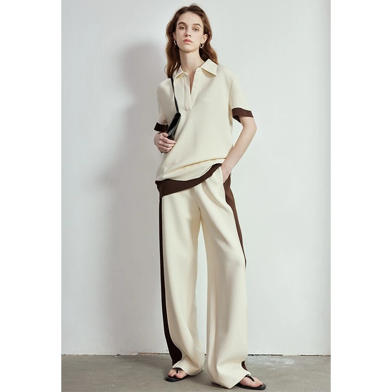 显瘦运动套装女盐系轻生活松弛PoloT恤休闲阔腿直筒裤两件套