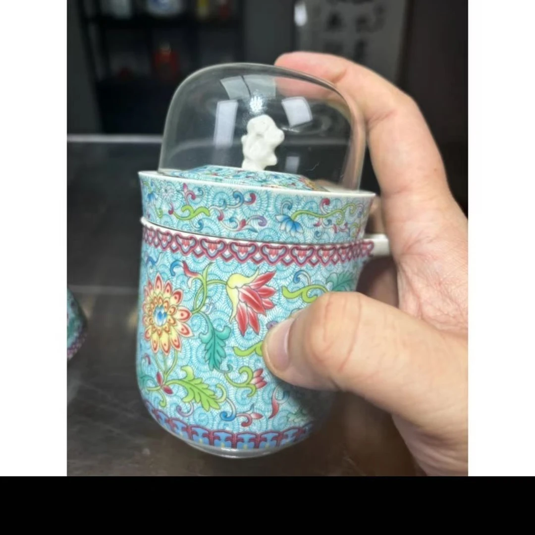 珐琅彩蓝花一壶三杯旅行茶具h517