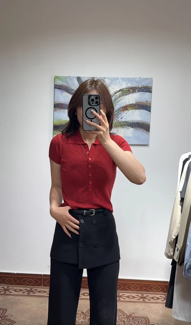 姆嘎 新款针织毛衣 翻领短袖修身