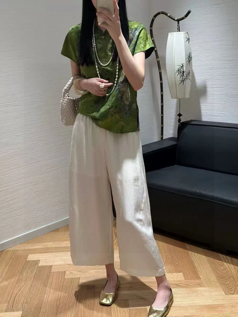 美娅MY 八分花苞裤醋酸裤夏季