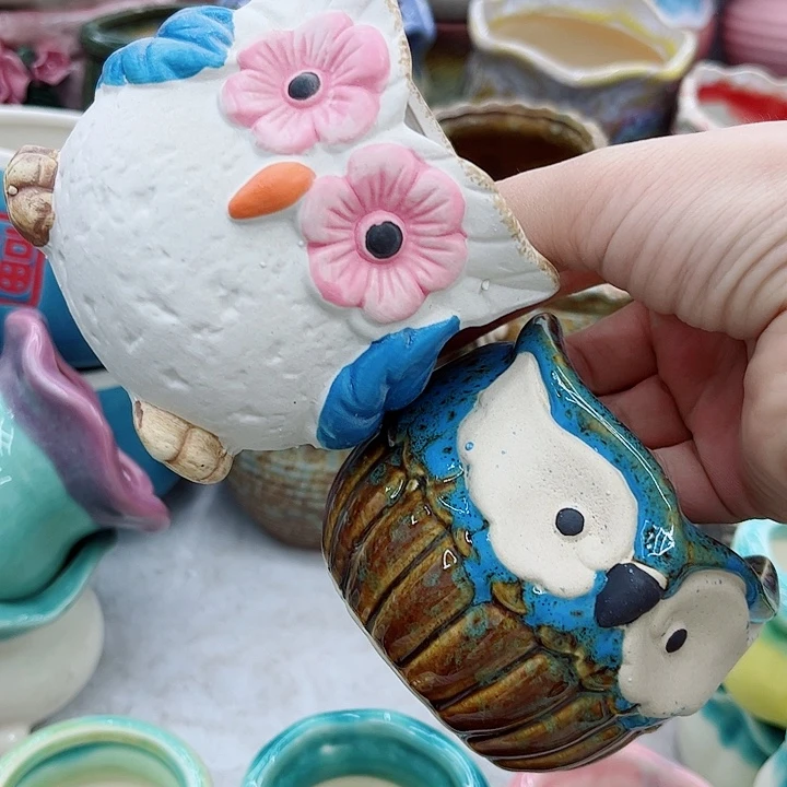 多肉绿植陶瓷花盆9.9包邮，有孔