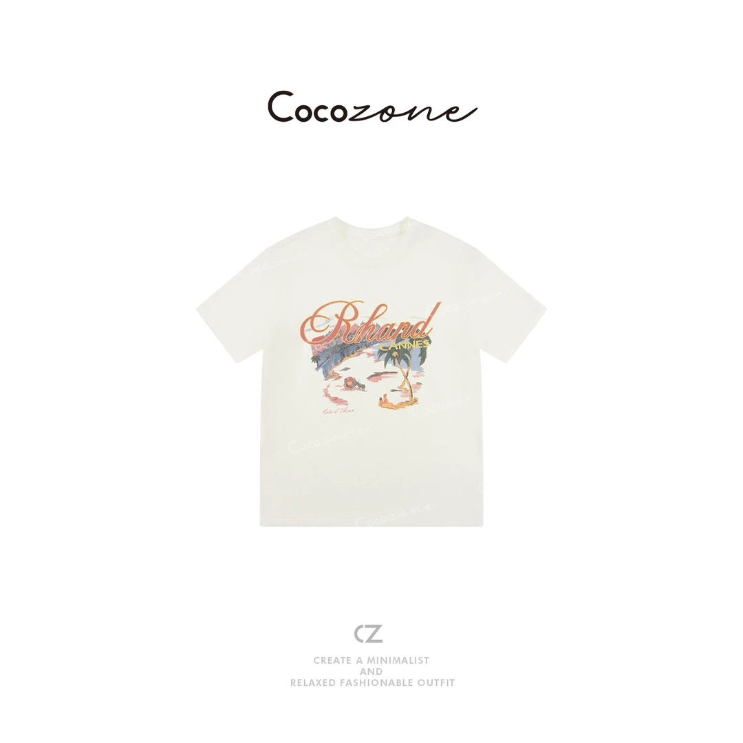 COCO ZONE 刘一一100棉新款宽松百搭美式图案短袖T恤CD1A0587