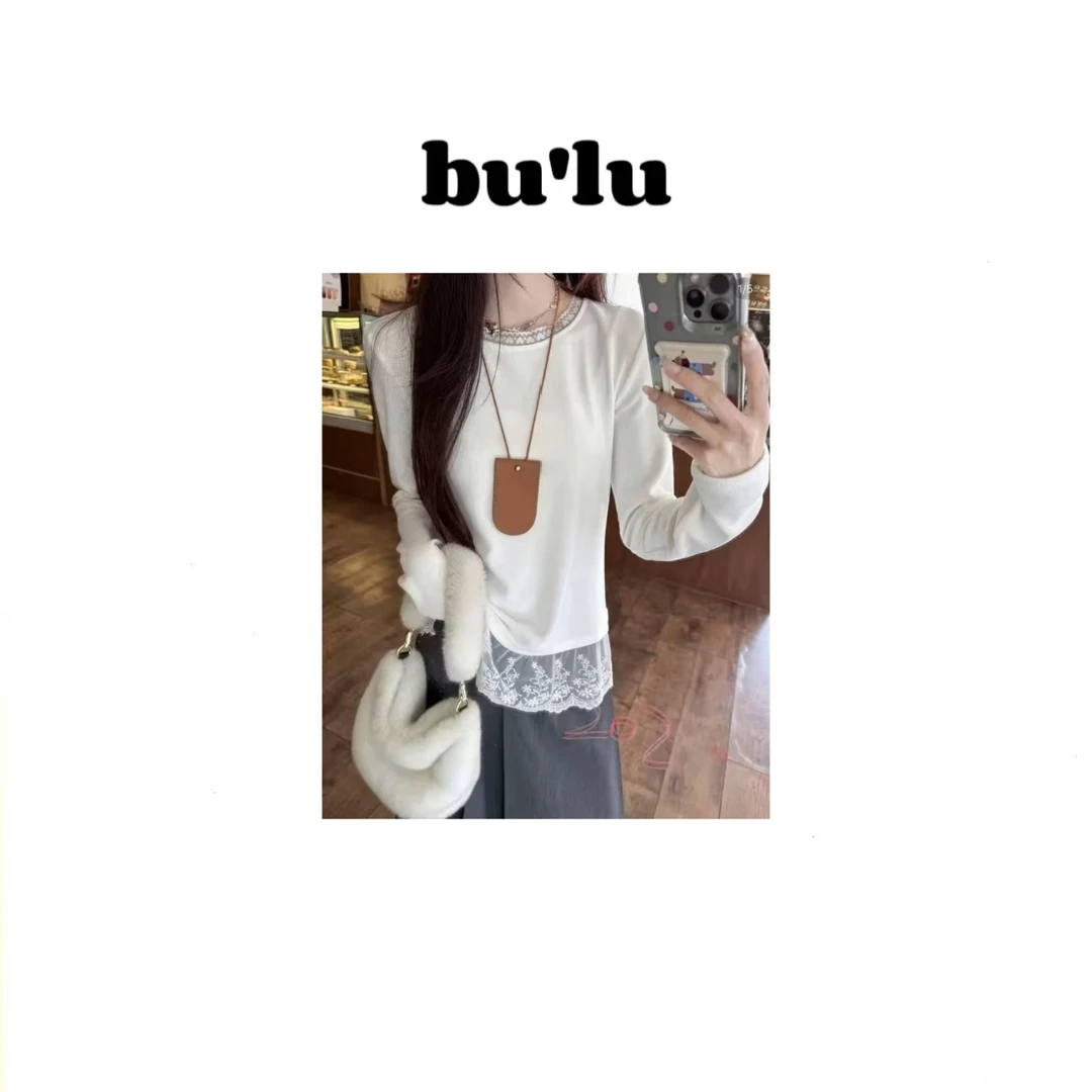bu'lu“法式纯欲”~2026韩单休闲宽松秋冬长版蕾丝花边打底女