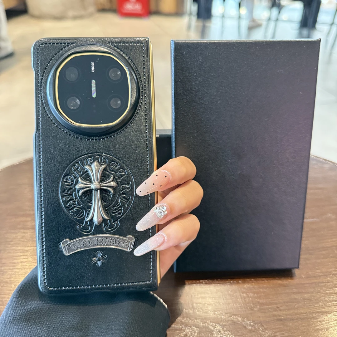 潮牌十字架华为mateX7手机壳复古折叠屏mateX6男士X5皮纹高级适用